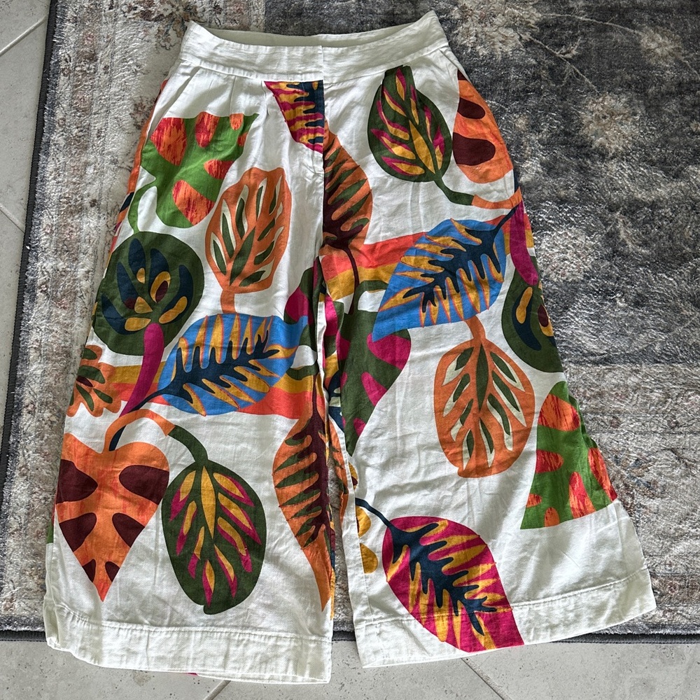 Anthropologie FARM Rio Tropical Palm Leaf Wide-Leg Pants